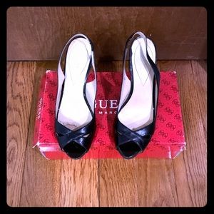 Guess Black Patent Leather Open Peep Toe Heels